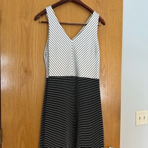 LOFT Black and White Striped Midi Dress